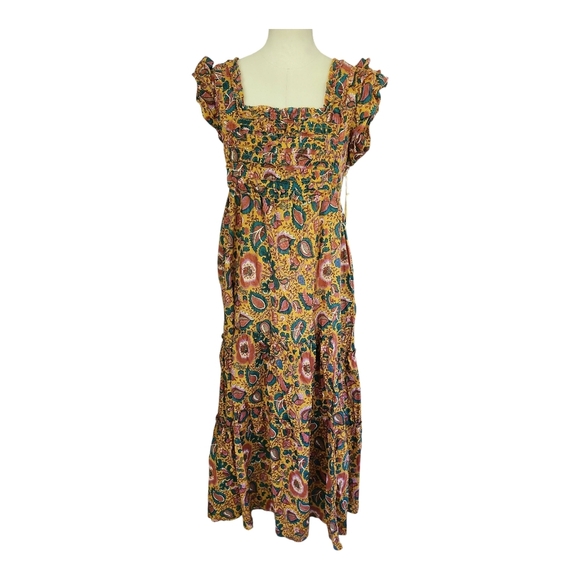 House of Harlow 1960 Floral Midi Dress Size Large Boho Ruffle Hem NWT - Picture 3 of 11